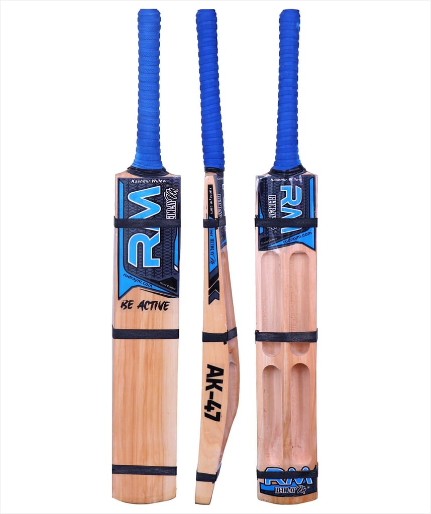 RUDRAYM® RM AK47 Double Blade Light Weight Hard Tennis Four Scoop Kashmir Willow Cricket Bat (Blue)