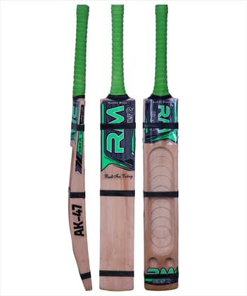 RUDRAYM® RM AK47 Double Blade Light Weight Hard Tennis Circle Scoop Kashmir Willow Cricket Bat (Green)