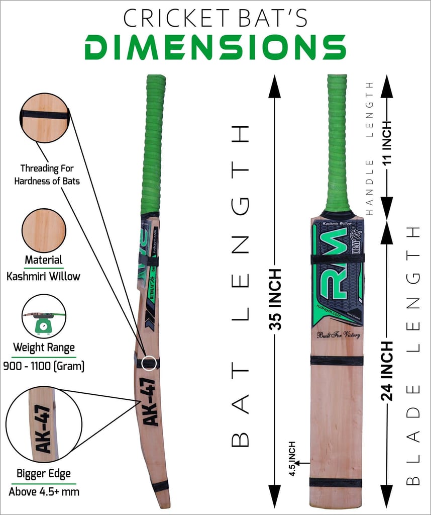 RUDRAYM® RM AK47 Double Blade Light Weight Hard Tennis Circle Scoop Kashmir Willow Cricket Bat (Green)