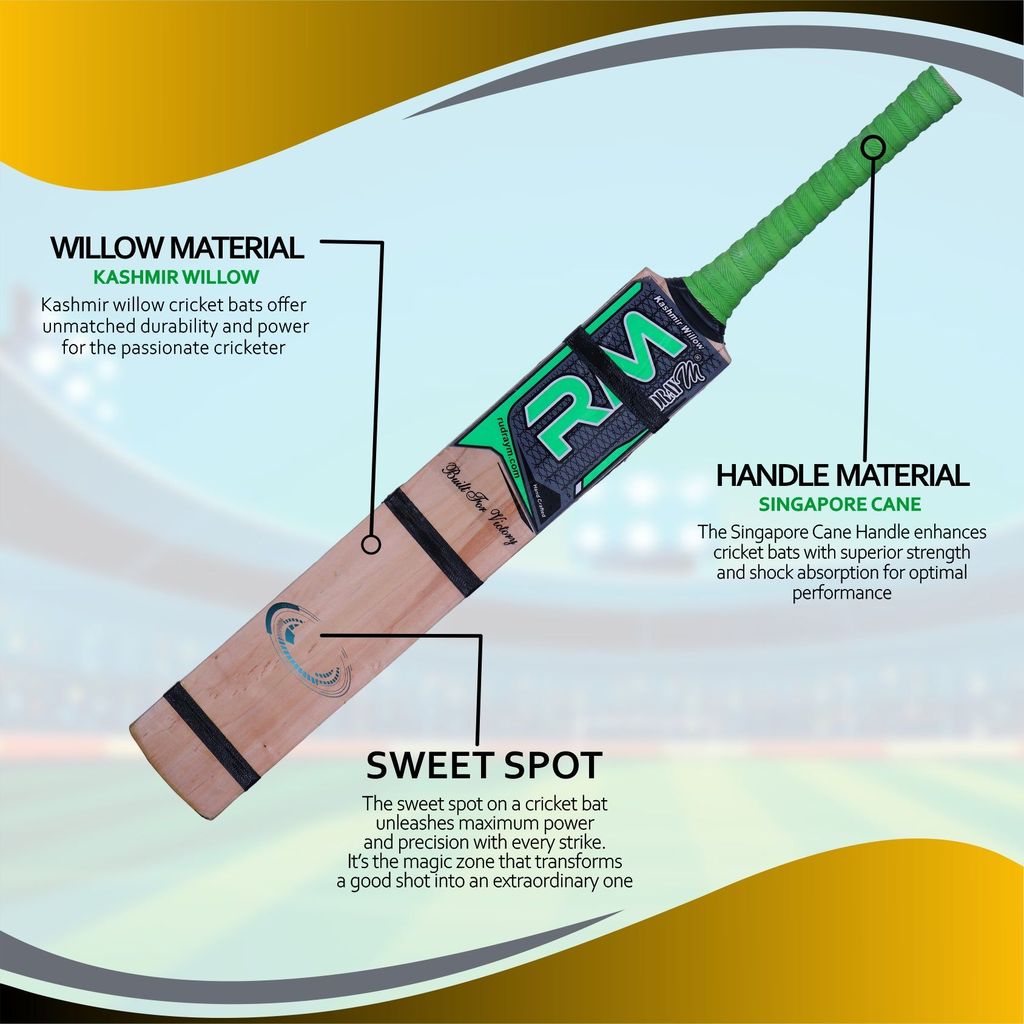 RUDRAYM® RM AK47 Double Blade Light Weight Hard Tennis Circle Scoop Kashmir Willow Cricket Bat (Green)