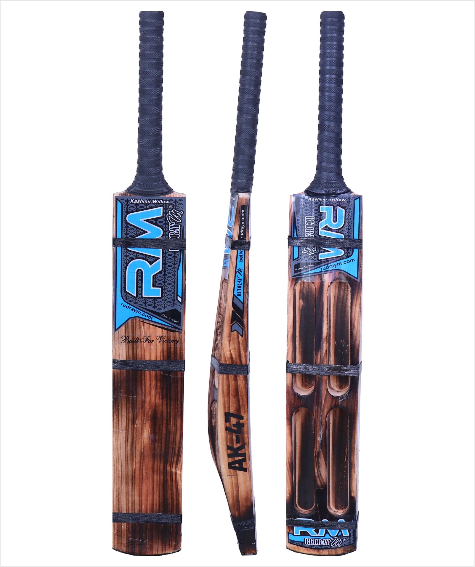 RUDRAYM® RM Burn Edition AK47 Lightweight Double Blade Scoop Kashmir Willow Cricket Bat with Toe Guard (Blue)