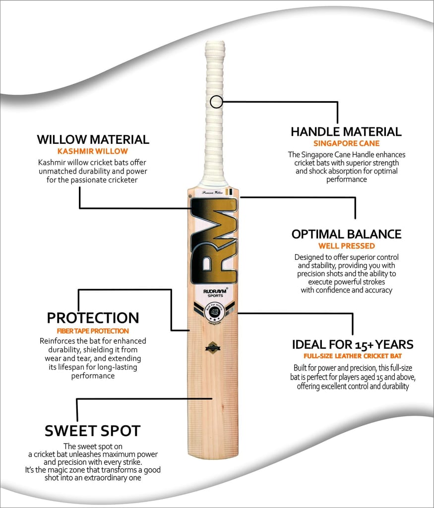 RUDRAYM RM Tempest Edition Premium Kashmir Willow Leather Cricket Bat