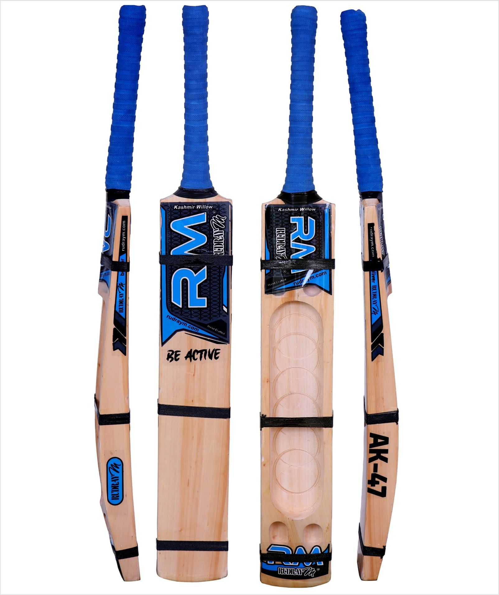 RUDRAYM® RM AK47 Double Blade Light Weight Hard Tennis Circle Scoop Kashmir Willow Cricket Bat (Blue)