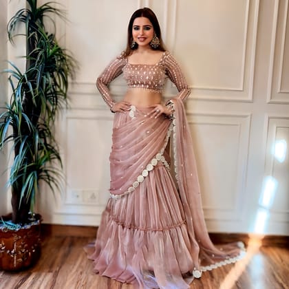 Pink Indian Wedding PartyWear Lehenga Saree Ready To Wear With Stitched Blouse Readymade Pink Indian Wedding PartyWear Lehenga Saree Ready To Wear With Stitched Blouse Readymade