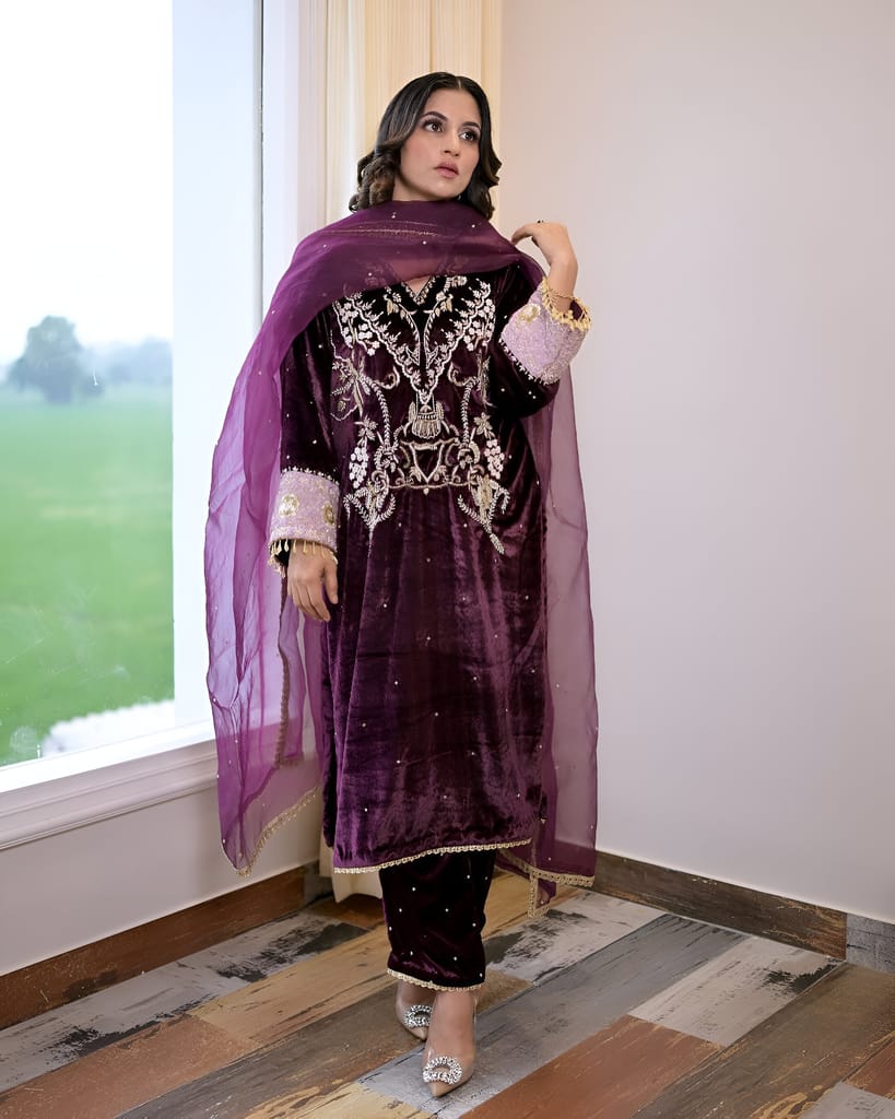 Velvet Ready to wear indian salwar kameez Dupatta for women anarkali designer pakistani dresses Festival 3 piece