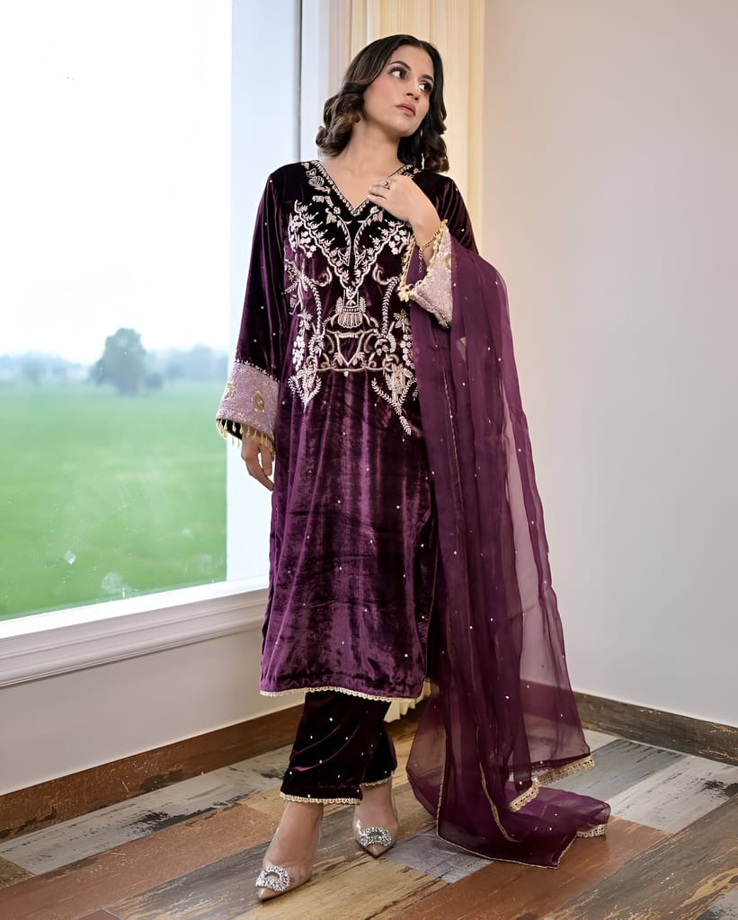 Velvet Ready to wear indian salwar kameez Dupatta for women anarkali designer pakistani dresses Festival 3 piece