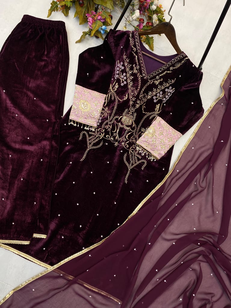 Velvet Ready to wear indian salwar kameez Dupatta for women anarkali designer pakistani dresses Festival 3 piece