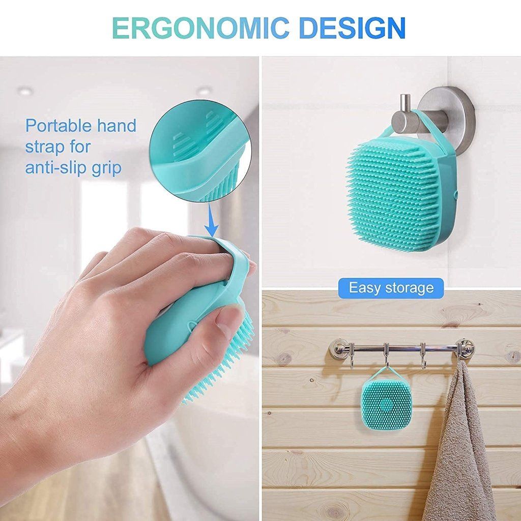 WUGO::Silicone Soft Bath Body Brush with Shampoo Dispenser Scrubber-use in Shower Deep Cleaning Gentle Scrub Massage for Children, Men Women (multicoloured)