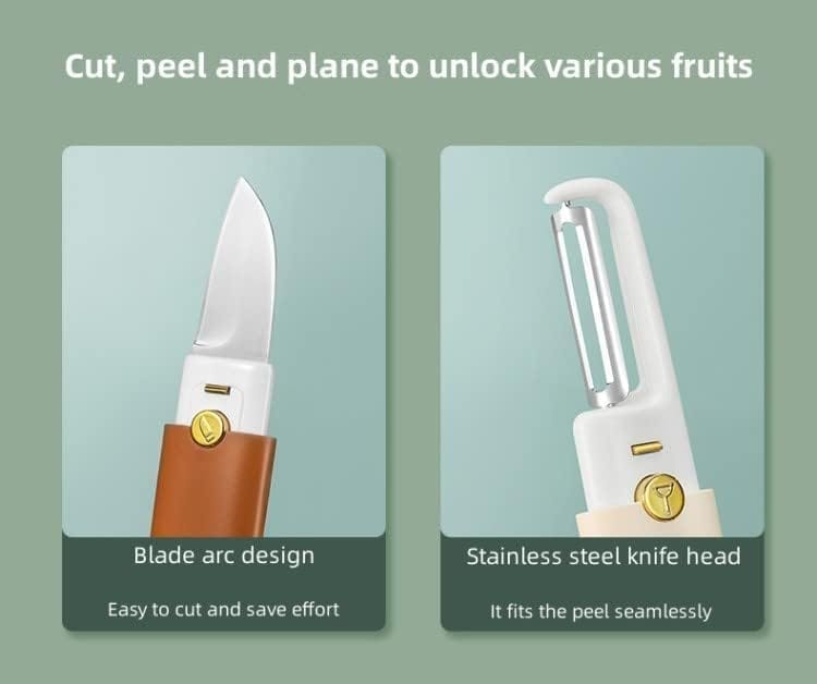 KIT & CO Multifunctional 2 in 1 Stainless Steel Fruit Knife Peeler, Fruit and Vegetable Peeler Dual-Use Knife, Outdoor Kitchen Tools Portable Peeling Fruit Peeler (Multicoloured, Medium)