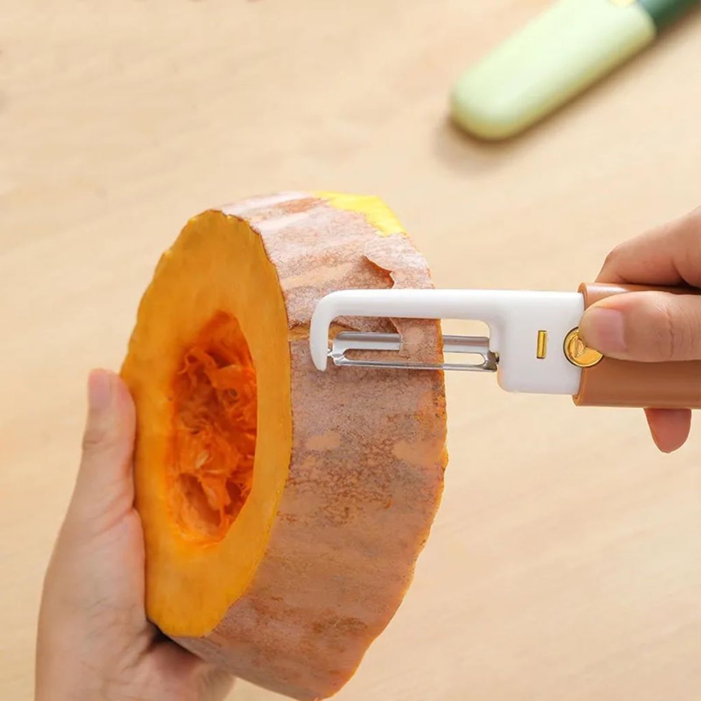 KIT & CO Multifunctional 2 in 1 Stainless Steel Fruit Knife Peeler, Fruit and Vegetable Peeler Dual-Use Knife, Outdoor Kitchen Tools Portable Peeling Fruit Peeler (Multicoloured, Medium)