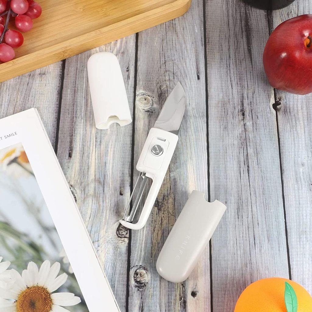 KIT & CO Multifunctional 2 in 1 Stainless Steel Fruit Knife Peeler, Fruit and Vegetable Peeler Dual-Use Knife, Outdoor Kitchen Tools Portable Peeling Fruit Peeler (Multicoloured, Medium)
