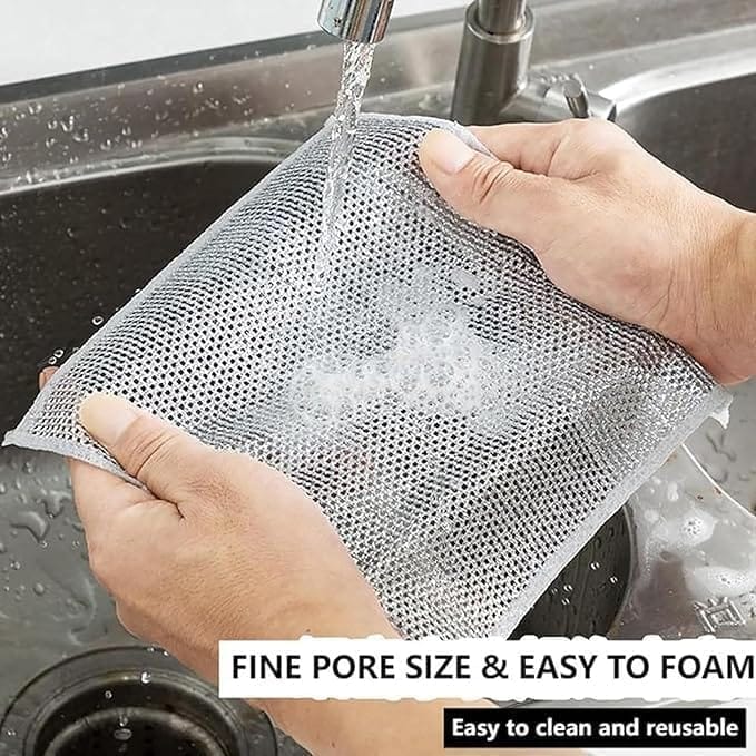 KIT & CO Multipurpose Wire Dishwashing Rags for Wet and Dry, Multifunctional Non-Scratch Wire Dishcloth, Scrubs and Cleans for Dishes, Stove Tops, Easy Rinsing, Machine Washable Pack of 10