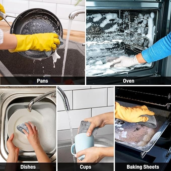 KIT & CO Multipurpose Wire Dishwashing Rags for Wet and Dry, Multifunctional Non-Scratch Wire Dishcloth, Scrubs and Cleans for Dishes, Stove Tops, Easy Rinsing, Machine Washable Pack of 10