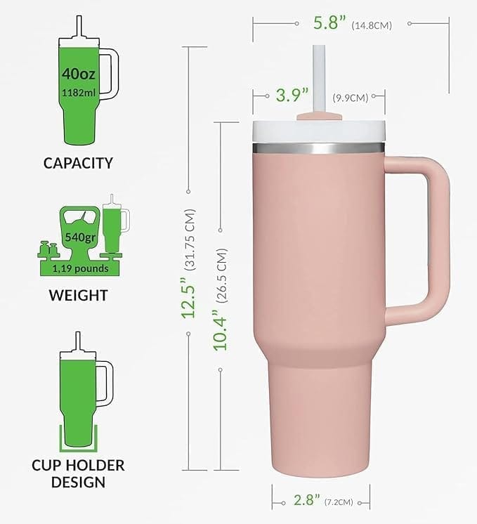 KIT & CO Tumbler for Hot and Cold, 1200ml Insulated Tumbler with Lid, Stainless Steel Tumbler with Straw, Travel Tumbler, Coffee Mug for Office, Home