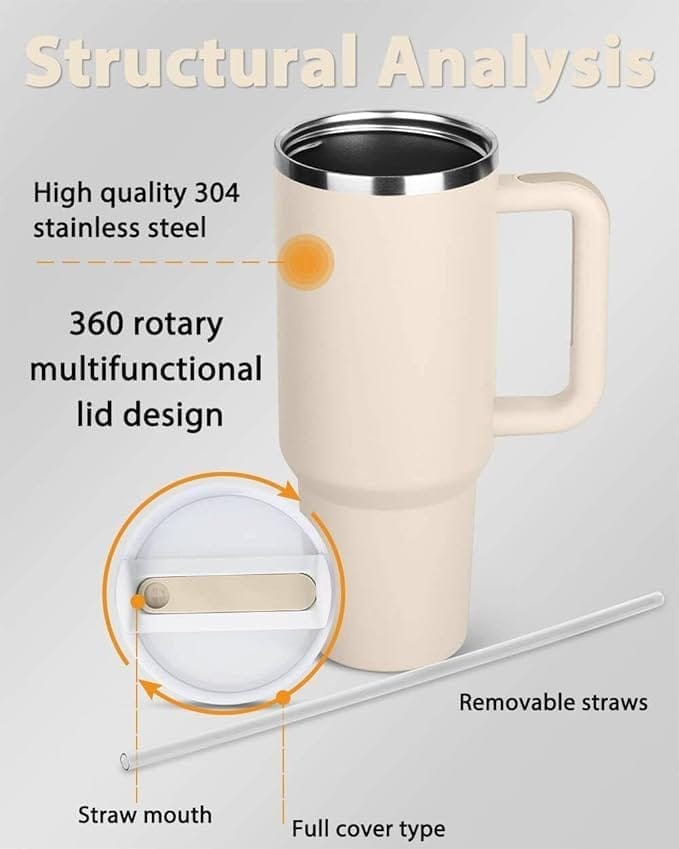 KIT & CO Tumbler for Hot and Cold, 1200ml Insulated Tumbler with Lid, Stainless Steel Tumbler with Straw, Travel Tumbler, Coffee Mug for Office, Home