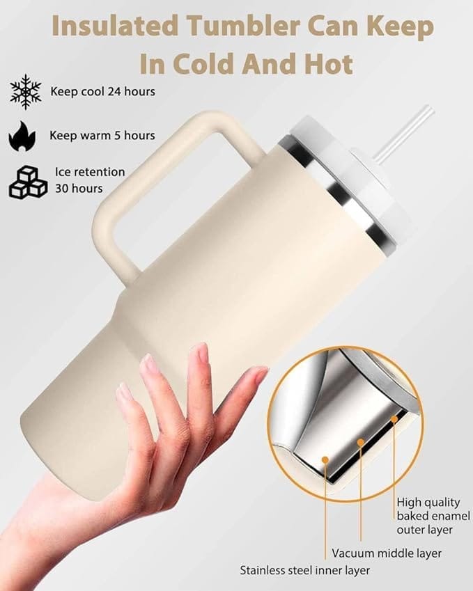KIT & CO Tumbler for Hot and Cold, 1200ml Insulated Tumbler with Lid, Stainless Steel Tumbler with Straw, Travel Tumbler, Coffee Mug for Office, Home