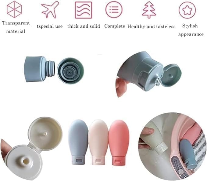KIT & CO 3pcs Travel Bottles for Toiletries, Refillable Plastic Containers with Lid Small Leak Proof Squeeze Bottles Kit for Toiletries, Cream, Gel, Shampoo, Lotion Dispense