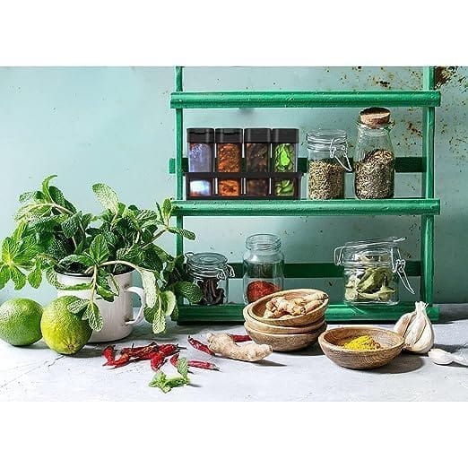 KIT & CO Kitchen 8 Pcs Sets Airtight Rasoi Box Spice Storage Jar Masala Box Spice Container Idle For, Easy Flow Spice Storage Container with Tray