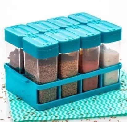 KIT & CO Kitchen 8 Pcs Sets Airtight Rasoi Box Spice Storage Jar Masala Box Spice Container Idle For, Easy Flow Spice Storage Container with Tray