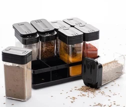 KIT & CO Kitchen 8 Pcs Sets Airtight Rasoi Box Spice Storage Jar Masala Box Spice Container Idle For, Easy Flow Spice Storage Container with Tray