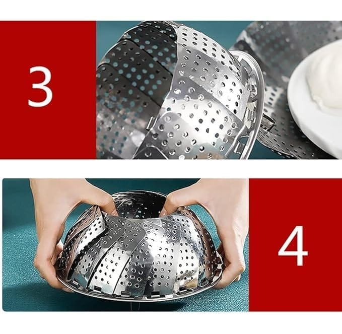 KIT & CO Vegetable Steamer Basket Premium Stainless Steel - Folding Collapsible Rust-Free for Easy Storage and Stay Fresh-Adjustable to Different Pots & Pans