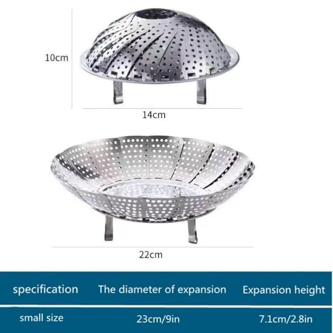 KIT & CO Vegetable Steamer Basket Premium Stainless Steel - Folding Collapsible Rust-Free for Easy Storage and Stay Fresh-Adjustable to Different Pots & Pans