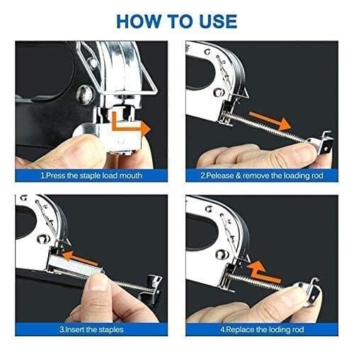 KIT & CO Heavy Duty Manual Stapler || Staple Gun Nailer Tacker with 1000 Staples Nails || 3 in 1 Shooting Stapler Gun Tracker Machine with Pins for Furniture Woodworking Stapler Tools