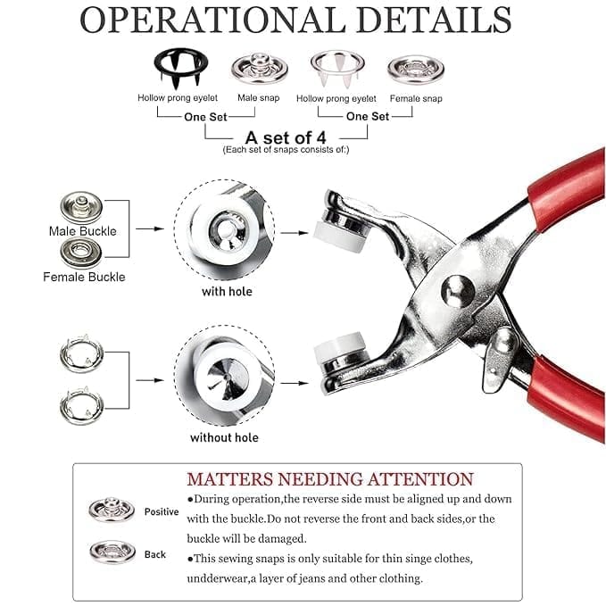 KIT & CO Stainless Steel Grommet Eyelet Setting Pliers Tool for Bag Shoes Leather Belt Cloth Easy Press Button Snap Fastener Pile Clipper Hand Tool for Clothing Sewing and Crafting Revat Machine