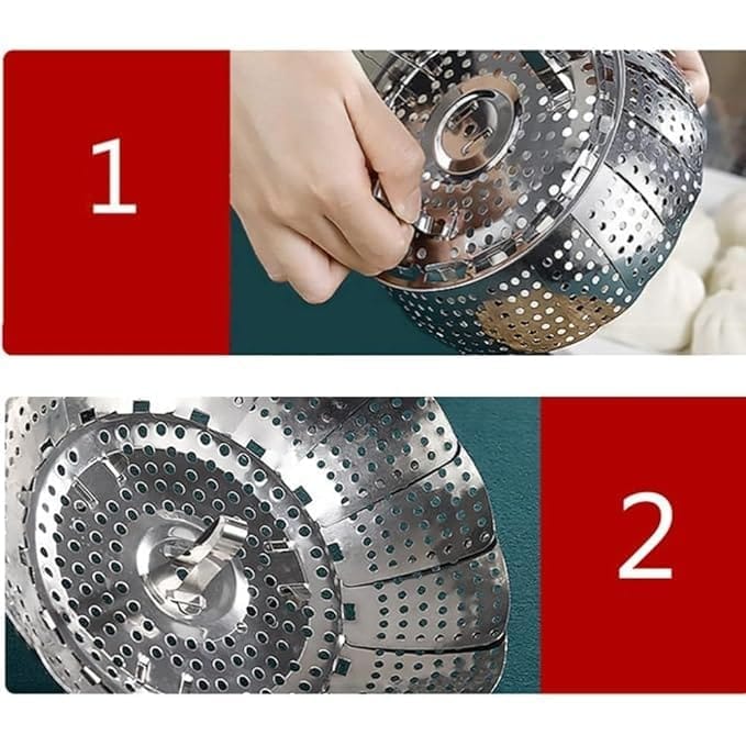 KIT & CO Vegetable Steamer Basket Premium Stainless Steel - Folding Collapsible Rust-Free for Easy Storage and Stay Fresh-Adjustable to Different Pots & Pans