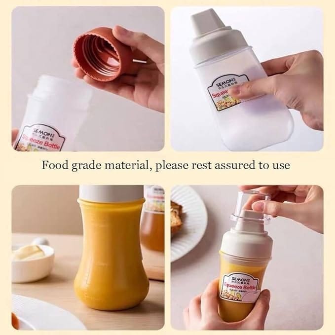 KIT & CO Porous Squeeze Bottle Condiment Bottles Hot Sauce Dispenser Refillable Five Hole Container with Lid Squirt Bottle Sauce Dispenser Ketchup Bottle