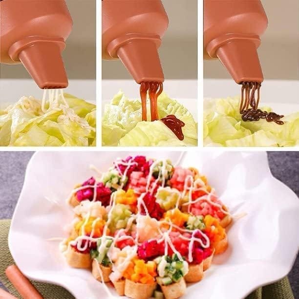 KIT & CO Porous Squeeze Bottle Condiment Bottles Hot Sauce Dispenser Refillable Five Hole Container with Lid Squirt Bottle Sauce Dispenser Ketchup Bottle