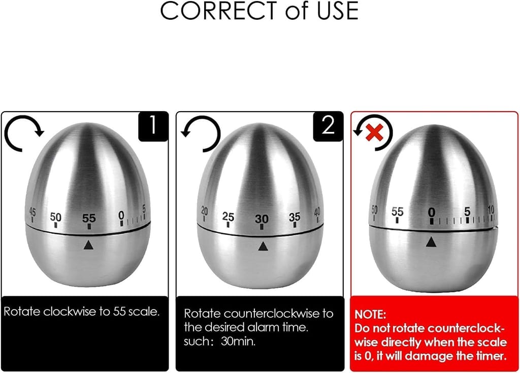 KIT & CO Egg Shape Timer Wind up Timer Kitchen Timer Cooking Timer Reminder Timer Mechanical Reminder Cute Timer Mechanical Rotating Alarm with 60 Minutes for Cooking Silver