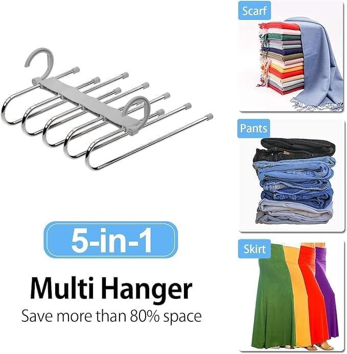 KIT & CO Stainless Steel Foldable Hangers for Clothes Hanging Multi-Layer Multi Purpose Pant Hangers for Wardrobe Magic Foldable Hanger Clothes Hanger Multipurpose Hanger Organizer