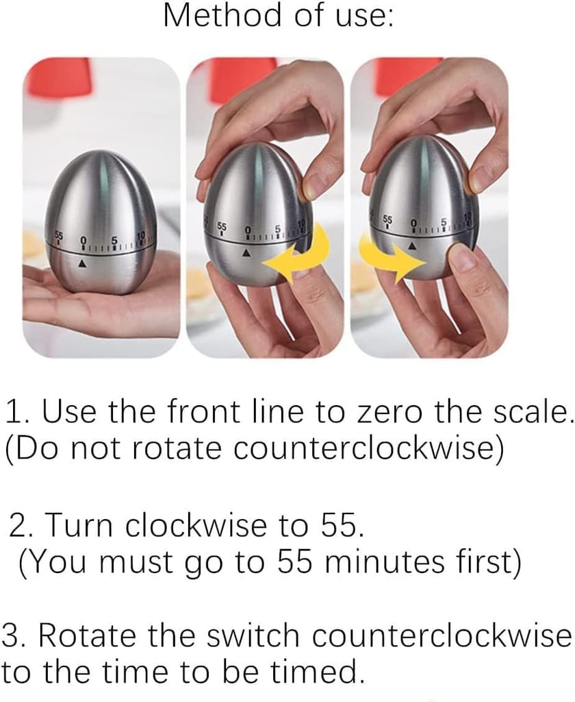 KIT & CO Egg Shape Timer Wind up Timer Kitchen Timer Cooking Timer Reminder Timer Mechanical Reminder Cute Timer Mechanical Rotating Alarm with 60 Minutes for Cooking Silver