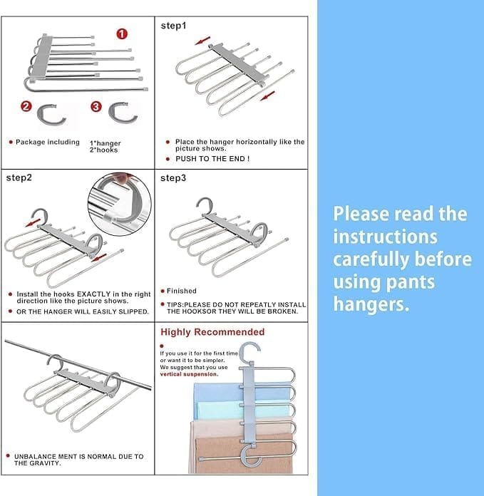 KIT & CO Stainless Steel Foldable Hangers for Clothes Hanging Multi-Layer Multi Purpose Pant Hangers for Wardrobe Magic Foldable Hanger Clothes Hanger Multipurpose Hanger Organizer
