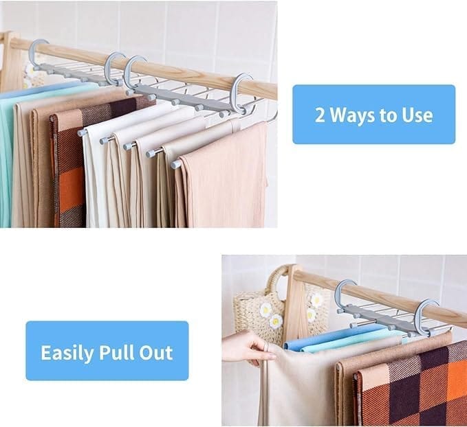 KIT & CO Stainless Steel Foldable Hangers for Clothes Hanging Multi-Layer Multi Purpose Pant Hangers for Wardrobe Magic Foldable Hanger Clothes Hanger Multipurpose Hanger Organizer