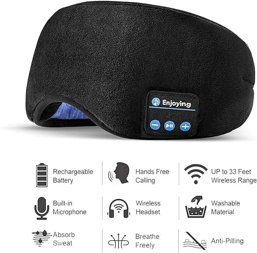 KIT & CO Polyester Bluetooth Sleeping Headphones,Wireless Music Bluetooth Sleep Eye Mask,Upgraded Travel Sleeping Headset,Bluetooth Handsfree Sleep Eye Shades Built-In Speakers Microphone Washable