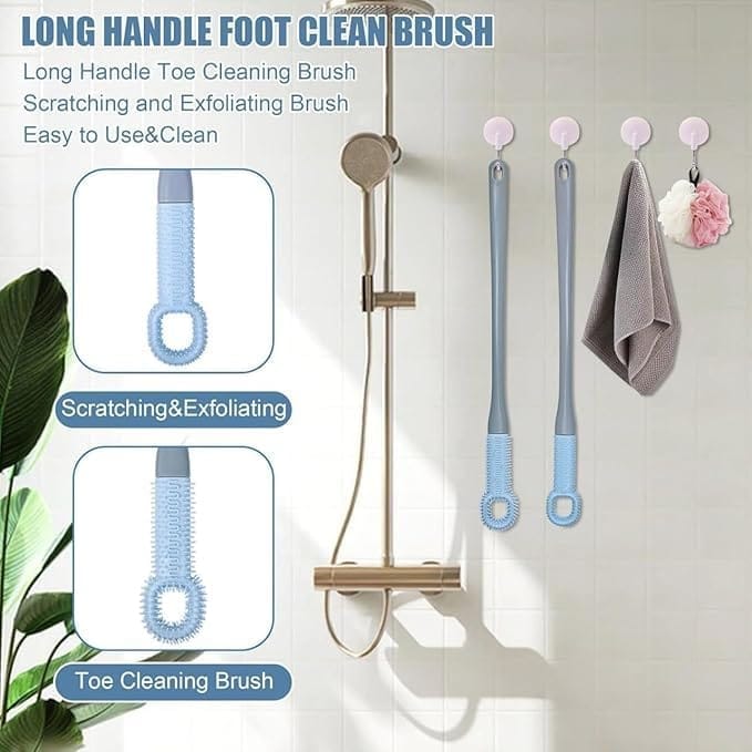 KIT & CO Toe Cleaning Brush Foot Scrubber in Shower with Long Handle Silicone Foot Gap Brush Soft Skin Exfoliation Toe Crevice Brush for Foot Seniors,Elderly, Men and Women