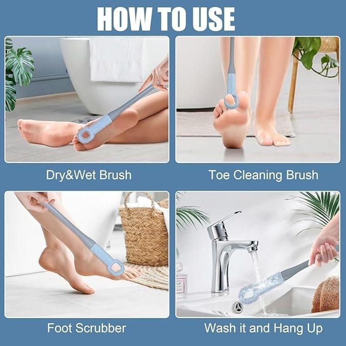 KIT & CO Toe Cleaning Brush Foot Scrubber in Shower with Long Handle Silicone Foot Gap Brush Soft Skin Exfoliation Toe Crevice Brush for Foot Seniors,Elderly, Men and Women