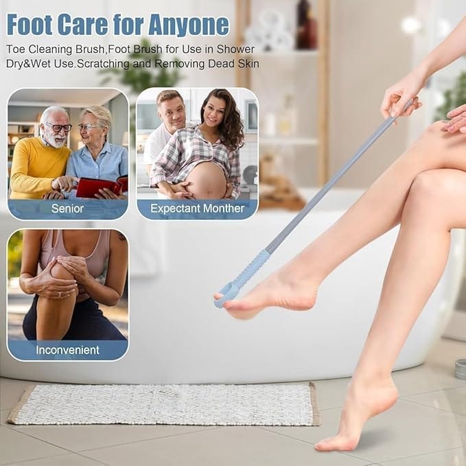 KIT & CO Toe Cleaning Brush Foot Scrubber in Shower with Long Handle Silicone Foot Gap Brush Soft Skin Exfoliation Toe Crevice Brush for Foot Seniors,Elderly, Men and Women