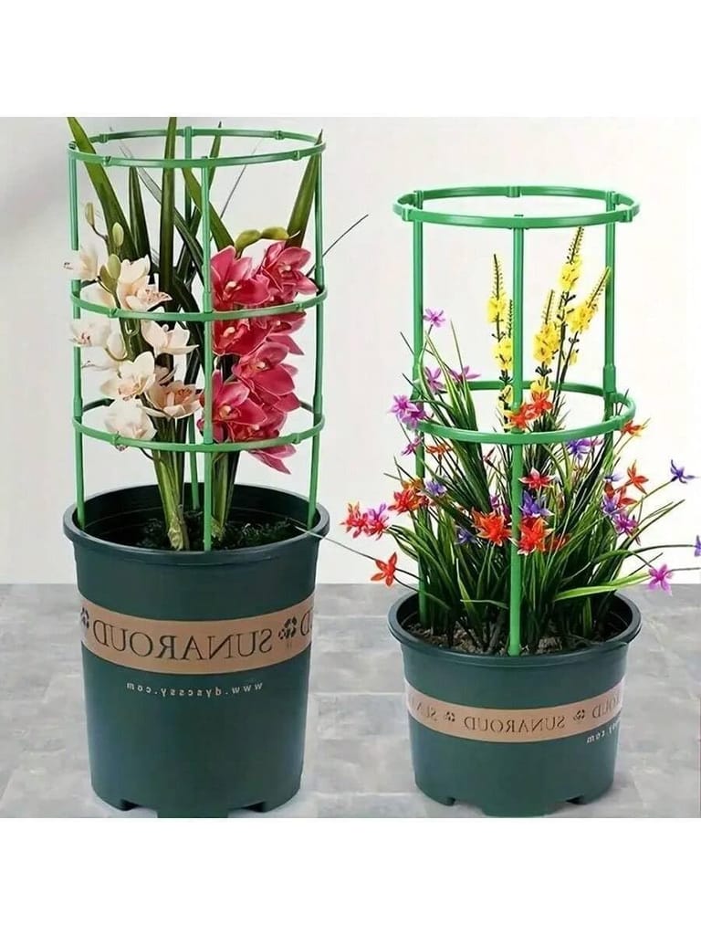 KIT & CO Plant Support 3 Layer Stakes Ring Plastic Plant Cage Holder Flower Pot Climbing Trellis, Vegetable Trellis, Plant Support Cages Stakes for Climbing Plants (Pack of 1)