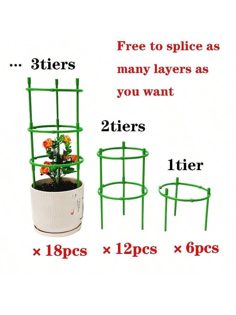 KIT & CO Plant Support 3 Layer Stakes Ring Plastic Plant Cage Holder Flower Pot Climbing Trellis, Vegetable Trellis, Plant Support Cages Stakes for Climbing Plants (Pack of 1)