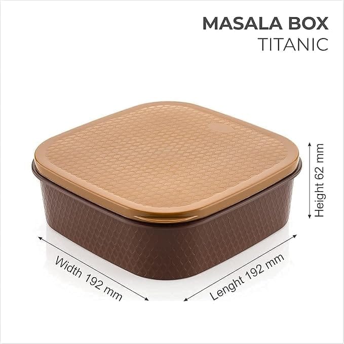 KIT & CO Plastic Square 7 Sections Multipurpose Masala Rangoli Dabba Box Set, Spice Box Set - Brown