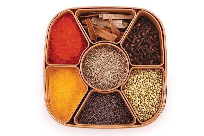 KIT & CO Plastic Square 7 Sections Multipurpose Masala Rangoli Dabba Box Set, Spice Box Set - Brown