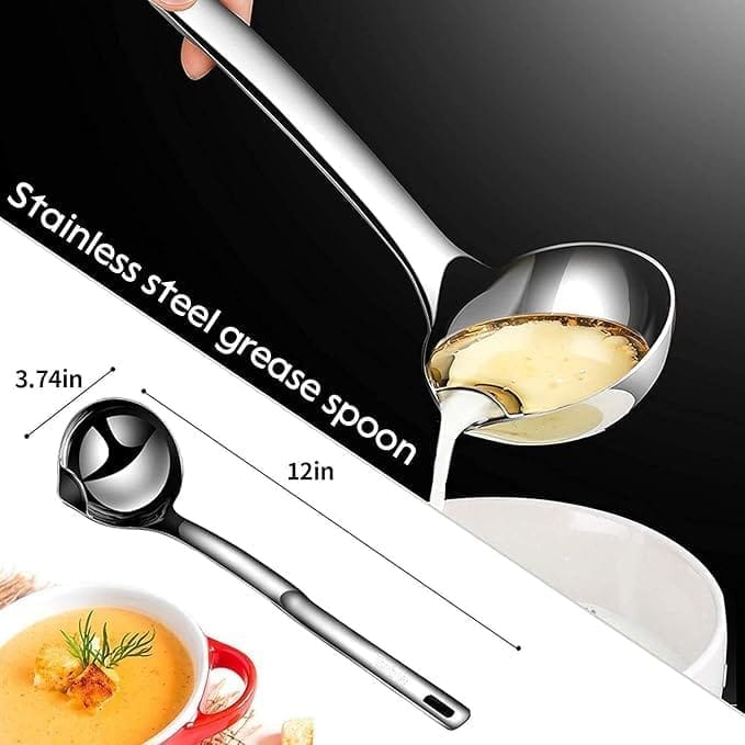 KIT & CO Stainless Steel Oil Soup Separator Spoon, Oil Filter Spoon, Cooking Spoon Oil-Separated Spoon with Long Handle, Grease Filter Spoon for Home Kitchen Hot Pot Fat Skimmer