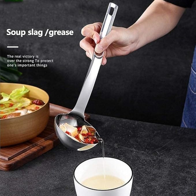 KIT & CO Stainless Steel Oil Soup Separator Spoon, Oil Filter Spoon, Cooking Spoon Oil-Separated Spoon with Long Handle, Grease Filter Spoon for Home Kitchen Hot Pot Fat Skimmer