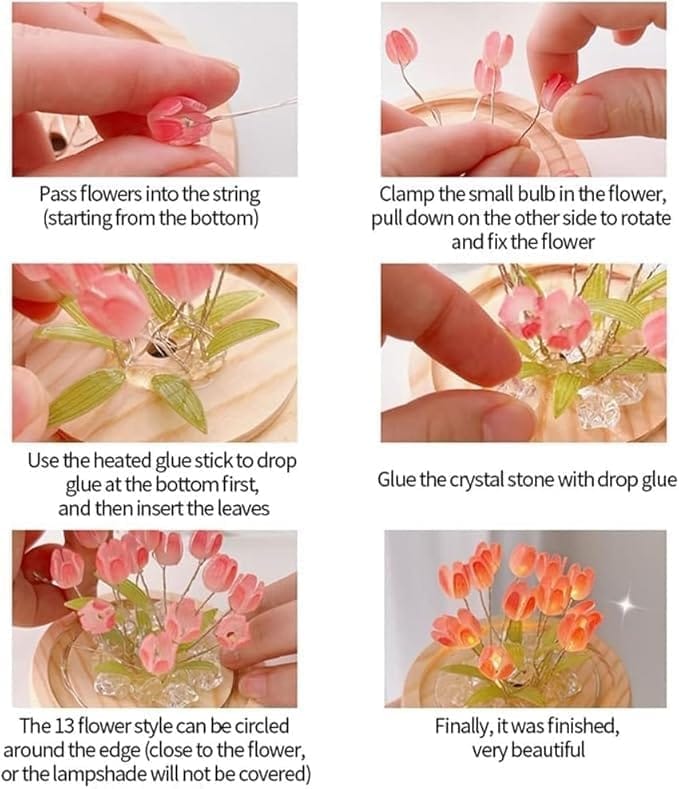 KIT & CO Night Light LED Decorations Lamp, No Assembly Required, Glass Artificial Tulips Bedroom Flower Table Lamp,Birthday Mothers Day Gifts for Girlfriend Mom Women Her Wife Sister Girls