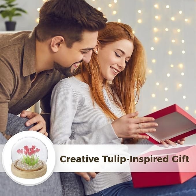 KIT & CO Night Light LED Decorations Lamp, No Assembly Required, Glass Artificial Tulips Bedroom Flower Table Lamp,Birthday Mothers Day Gifts for Girlfriend Mom Women Her Wife Sister Girls