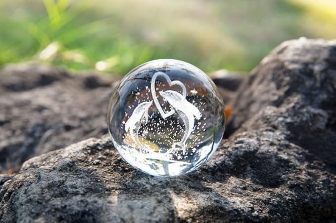 KIT & CO 3D Crystal Ball Night Light, Crystal Glass Lamp Figurines with Wooden Light Base, Crystal Gifts Laser Engraved Glass Sphere Home Decor