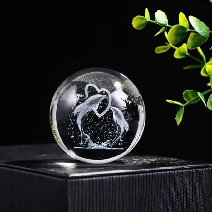 KIT & CO 3D Crystal Ball Night Light, Crystal Glass Lamp Figurines with Wooden Light Base, Crystal Gifts Laser Engraved Glass Sphere Home Decor